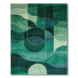 Green Emerald Green Geometric Abstract Area Rug