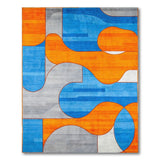 Abstract Geometric Orange Blue Grey Area Rug