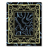 Ornate Gold Frame Blue Wave Area Rug