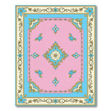 Ornate Pink Persian Area Rug with Blue Floral Border