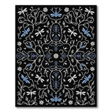 Dragonfly Floral Black White Area Rug