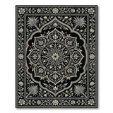 Ornate Black and Cream Floral Mandala Rug
