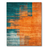 Teal and Burnt Orange Geometric Abstract Area Rug