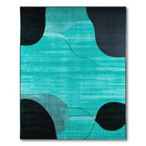 Blue and Teal Geometric Modern Teal Black Geometric Abstract Area Rug