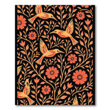 Vibrant Orange Birds Floral Pattern Area Rug
