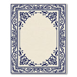 Blue and Teal Ornate Navy Floral Border Area Rug