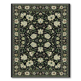 Black Persian Floral Area Rug with Ivory Blooms