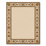 Beige Area Rug with Ornate Brown Floral Border