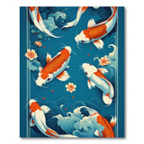 Teal Koi Fish Lotus Waves Area Rug