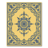 Ornate Blue Border Yellow Area Rug