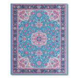 Teal Blue Persian Rug with Vibrant Pink Florals