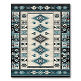 Blue and Teal Teal Black Southwestern Geometric Area Rug