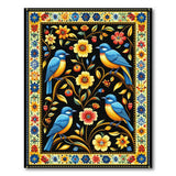 Vibrant Blue Birds Golden Flowers Area Rug