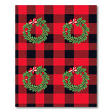 Festive Red Black Plaid Christmas Wreath Area Rug