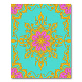 Teal Persian Medallion Rug with Pink Flowers