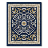 Navy Mandala Persian Area Rug with Gold Florals
