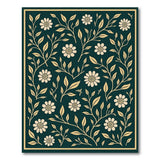 Teal Gold Daisy Floral Vintage Area Rug