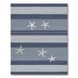 Navy Blue Striped Starfish Coastal Rug