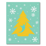 Festive Yellow Christmas Tree Snowflakes Teal Rug