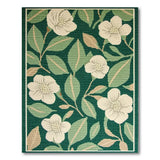 Emerald Green Floral Area Rug with White Blooms