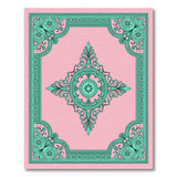 Vintage Pink Area Rug with Teal Floral Border