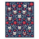 Navy Skull Cat Rose Floral Area Rug