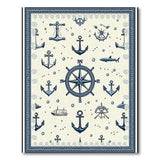 ODIKA Nautical Anchor & Compass Navy Blue Washable Area Rug - Low Pile Non-Slip