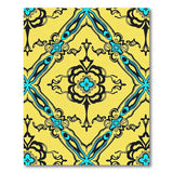 Yellow Teal Persian Area Rug with Damask Motifs