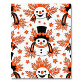 Whimsical Tribal Snowmen with Autumn Leaves Rug