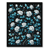 White Roses Teal Leaves Area Rug