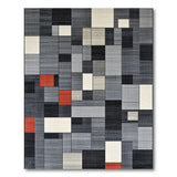 Geometric Grey Patchwork Area Rug with Red Pops