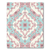 Ornate Pink Teal Floral Damask Area Rug