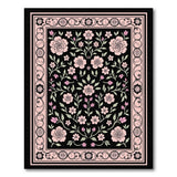 Vintage Pink Rose Floral Black Area Rug