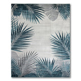 Teal Palm Leaf Area Rug with Grey Monstera