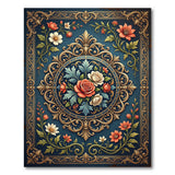 Ornate Navy Blue Rose Medallion Area Rug