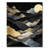 Gold Foil Moon Over Layered Mountains Area Rug