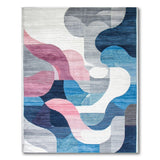 Modern Abstract Blue Pink Grey Wave Area Rug