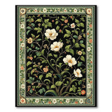 White Anemone Floral Area Rug on Black