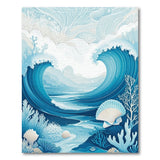 ODIKA Washable Ocean Wave Area Rug - Low Pile Non-Slip Blue Coastal Marine Rug