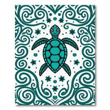 ODIKA Teal Sea Turtle Washable Area Rug - Coastal Low Pile Non-Slip Rug