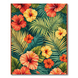 Vibrant Hibiscus and Palm Leaf Area Rug