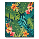 ODIKA Tropical Palm Leaf & Hibiscus Washable Low Pile Area Rug