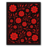 Vibrant Red Floral Black Area Rug