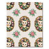 Vintage White Cat Portrait Pink Rose Area Rug