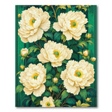 Lush White Peony Blooms Emerald Green Area Rug