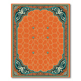 Orange Hexagonal Geometric Rug with Teal Border