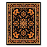 Orange Sunflower Floral Black Area Rug
