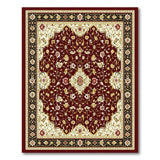 ODIKA Washable Traditional Vintage Oriental Rug - Burgundy & Cream Low Pile Non-Slip Area Rug