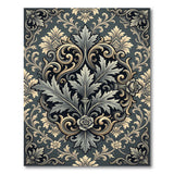 Ornate Grey Gold Floral Baroque Area Rug