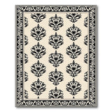 Ornate Black Damask Floral Cream Area Rug